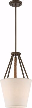 Picture of NUVO Lighting 60/5897 3 Light - Seneca 12" Pendant - Mahogany Bronze Finish with Wrapped Rope - Beige Linen Fabric Shade