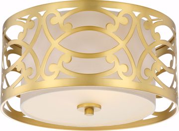 Picture of NUVO Lighting 60/5961 Filigree - 2 Light Flush Mount - Natural Brass Finish - Beige Linen Fabric Shade