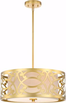 Picture of NUVO Lighting 60/5964 Filigree - 3 Light Pendant - Natural Brass Finish - Beige Linen Fabric Shade