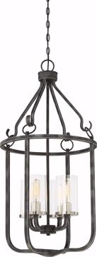 Picture of NUVO Lighting 60/6127 4 Light - Sherwood Caged Pendant - Iron Black with Brushed Nickel Accents Finish - Clear Glass - Lamps Included