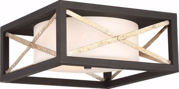 Picture of NUVO Lighting 60/6132 2 Light - Boxer Flush Mount Fixture - Matte Black with Antique Silver Accents Finish - Satin White Glass