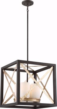 Picture of NUVO Lighting 60/6134 4 Light - Boxer 17" Pendant - Matte Black with Antique Silver Accents Finish - Satin White Glass