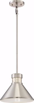 Picture of NUVO Lighting 62/851 Doral - Small LED Pendant; Brushed Nickel / White Accent Finish