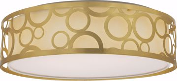 Picture of NUVO Lighting 62/986 15" Filigree LED Decor Flush Mount Fixture - Natural Brass Finish - White Fabric Shade