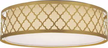 Picture of NUVO Lighting 62/987 15" Filigree LED Decor Flush Mount Fixture - Natural Brass Finish - White Fabric Shade