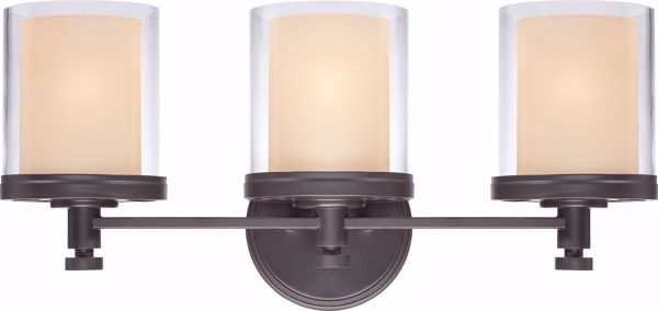 Picture of NUVO Lighting 60/4543 Decker - 3 Light Vanity Fixture with Clear & Cream Glass