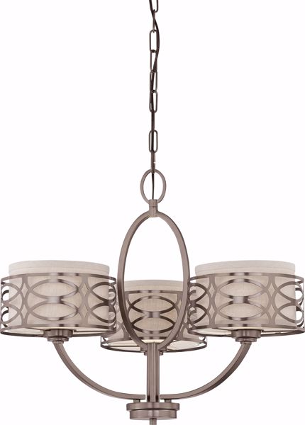 Picture of NUVO Lighting 60/4724 Harlow - 3 Light Chandelier with Khaki Fabric Shades