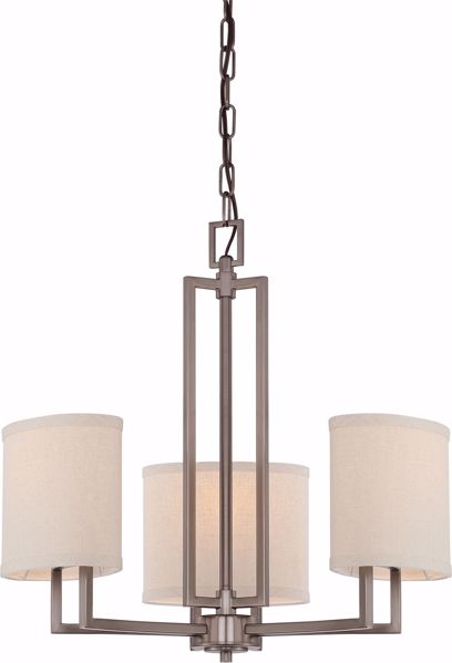 Picture of NUVO Lighting 60/4857 Gemini - 3 Light Chandelier with Khaki Fabric Shades