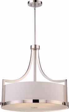 Picture of NUVO Lighting 60/5881 Meadow - 4 Light Pendant with White Fabric Shade; Polished Nickel Finish