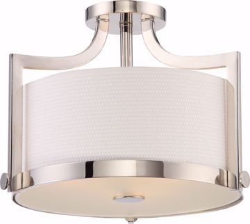 Picture of NUVO Lighting 60/5883 Meadow - 3 Light Semi Flush Fixture with White Fabric Shade; Polished Nickel Finish