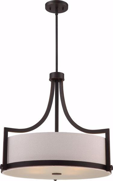 Picture of NUVO Lighting 60/5886 Meadow - 4 Light Pendant with White Fabric Shade; Russet Bronze Finish