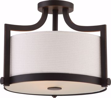 Picture of NUVO Lighting 60/5888 Meadow - 3 Light Semi Flush Fixture with White Fabric Shade; Russet Bronze Finish
